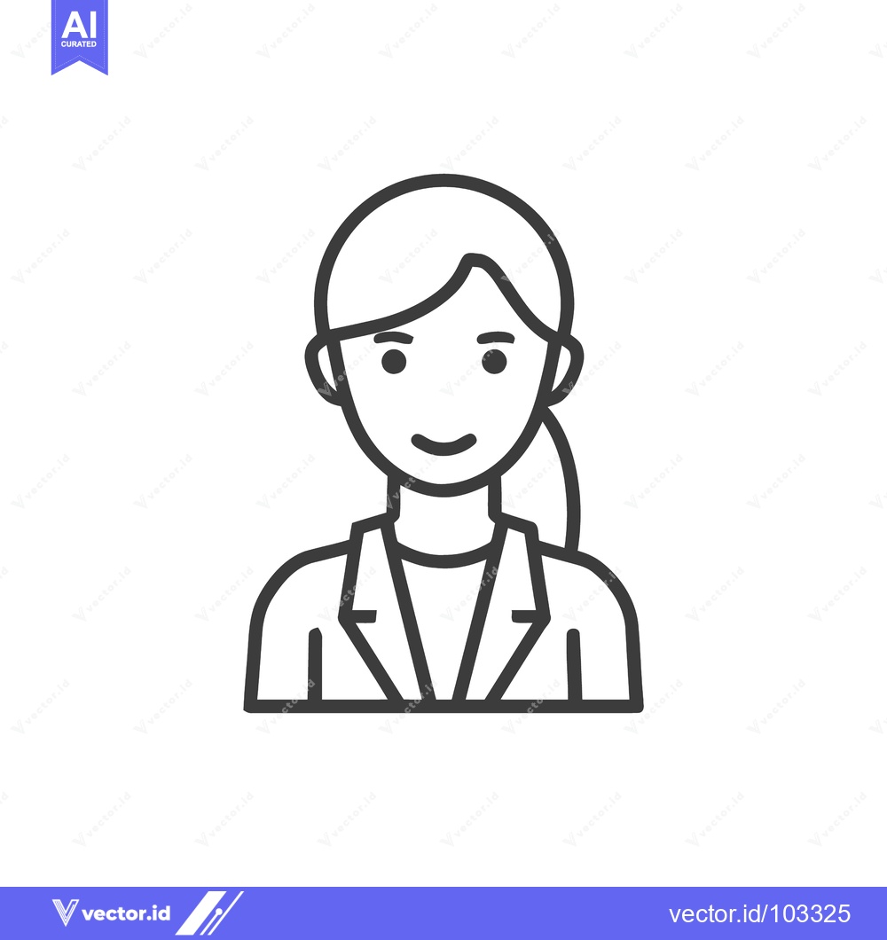 Premium Vector of Clean Line Art Icon of a Smiling Businesswoman with Ponytail