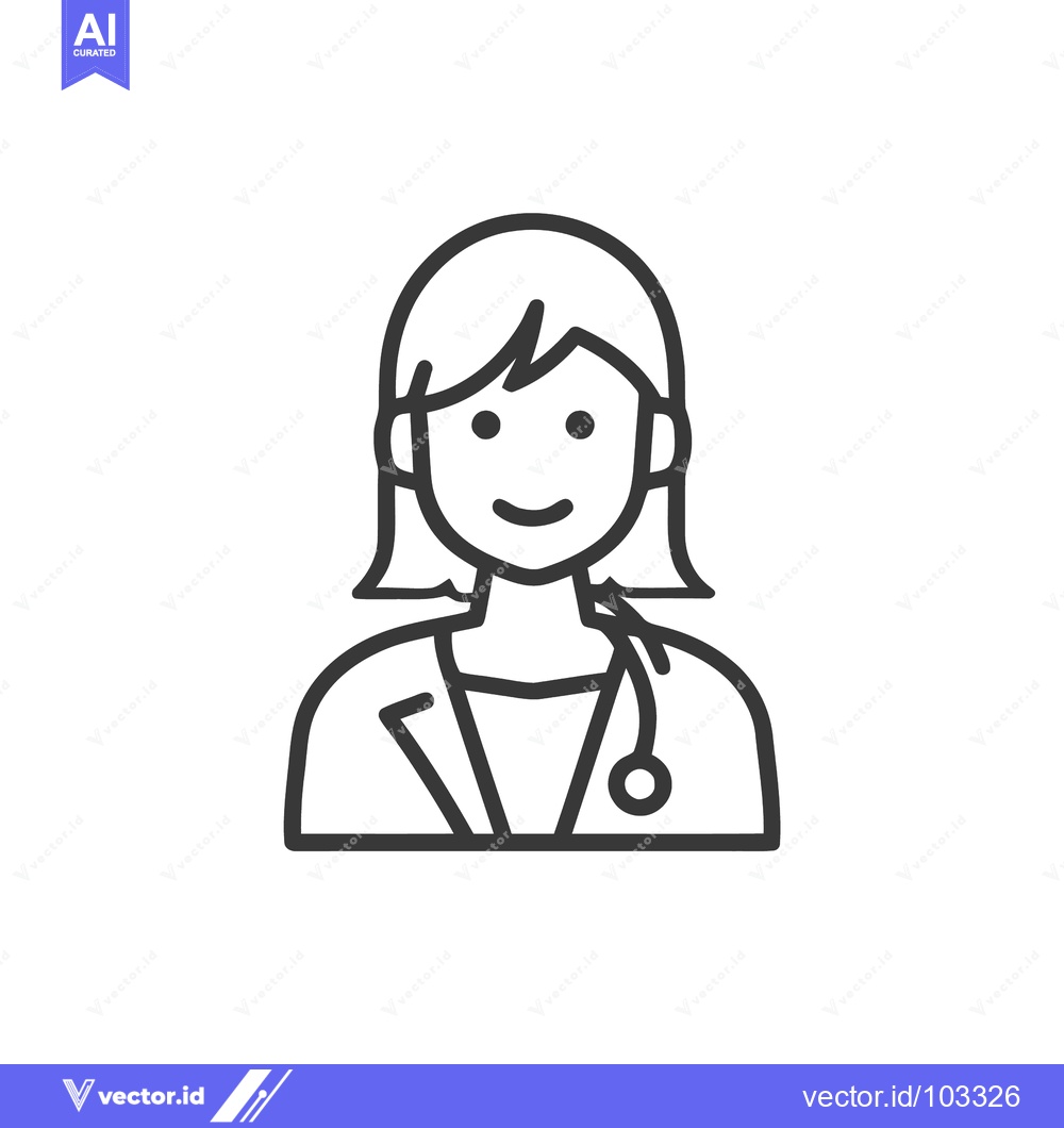Premium Vector dari Smiling Female Doctor Line Icon with Stethoscope and Lab Coat