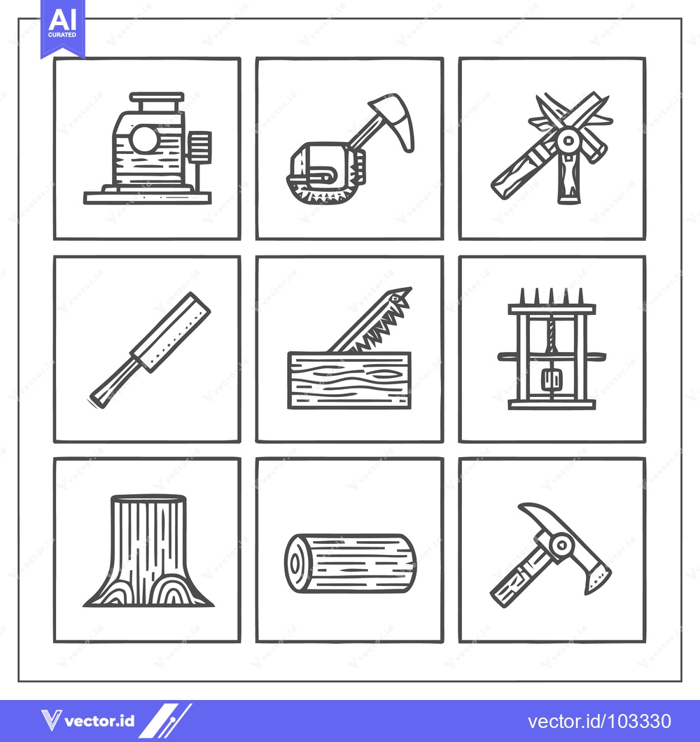 Premium Vector of Hand-Drawn Woodworking and Forestry Icons in a Minimalist Grid