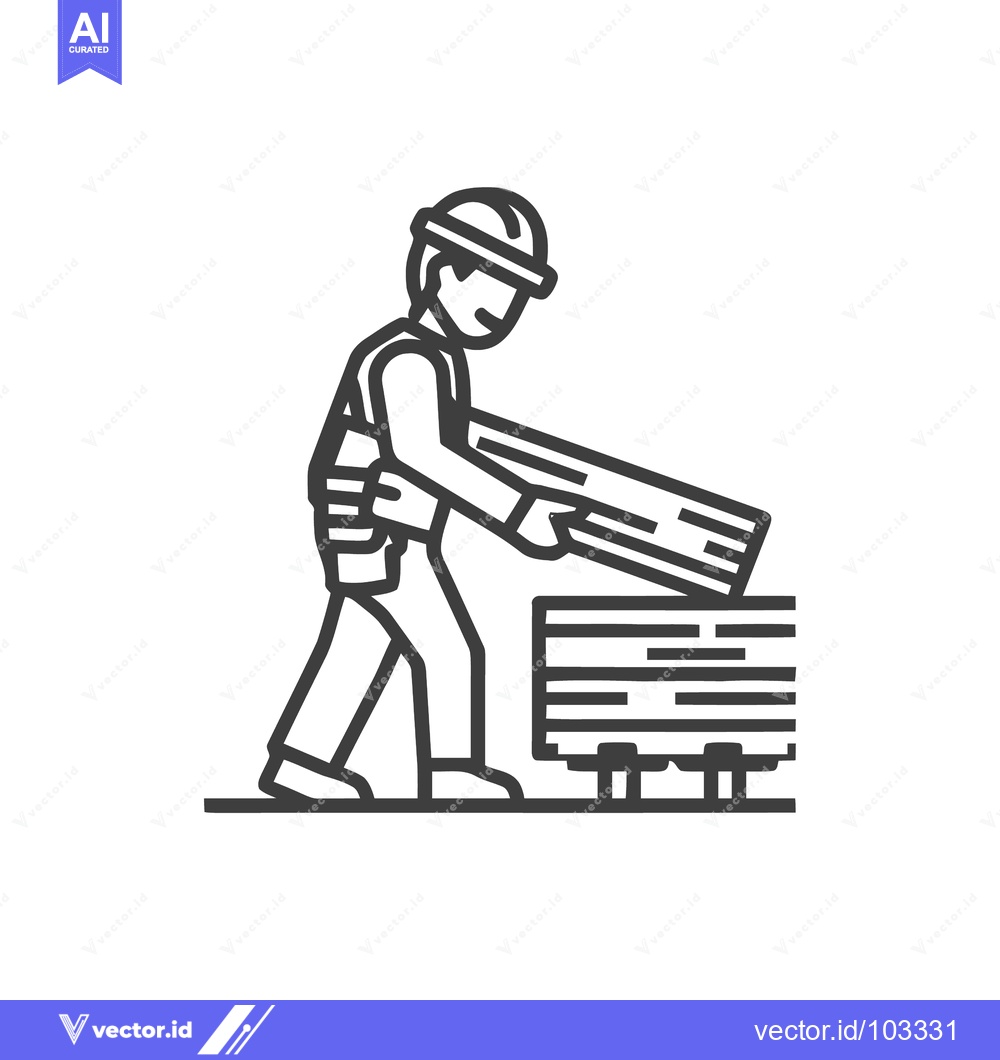 Premium Vector dari Construction Worker in Hard Hat Stacking Lumber, Minimalist Line Art I