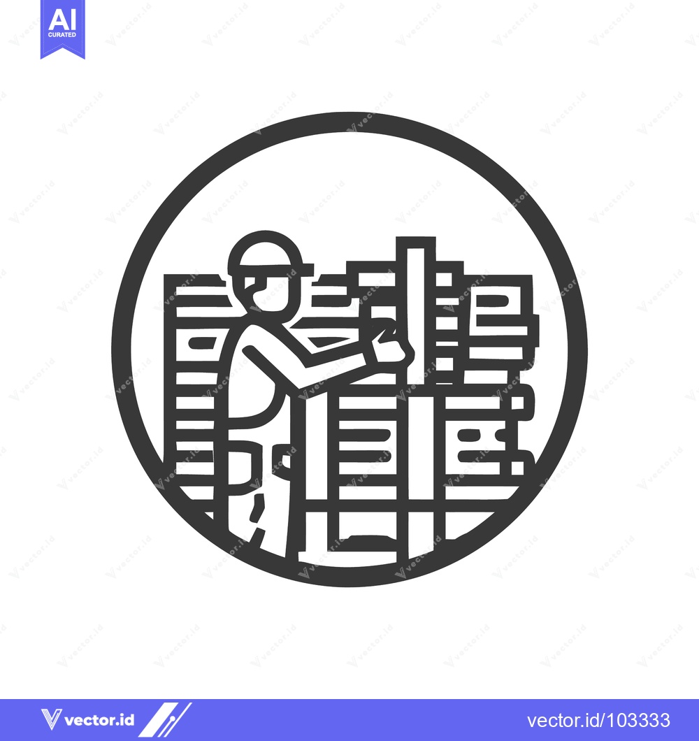 Premium Vector dari Bold line art icon of a construction worker building a structure insid