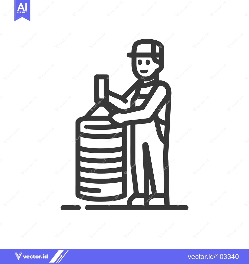 Premium Vector dari Monochrome line icon of a smiling worker operating a stacked industria