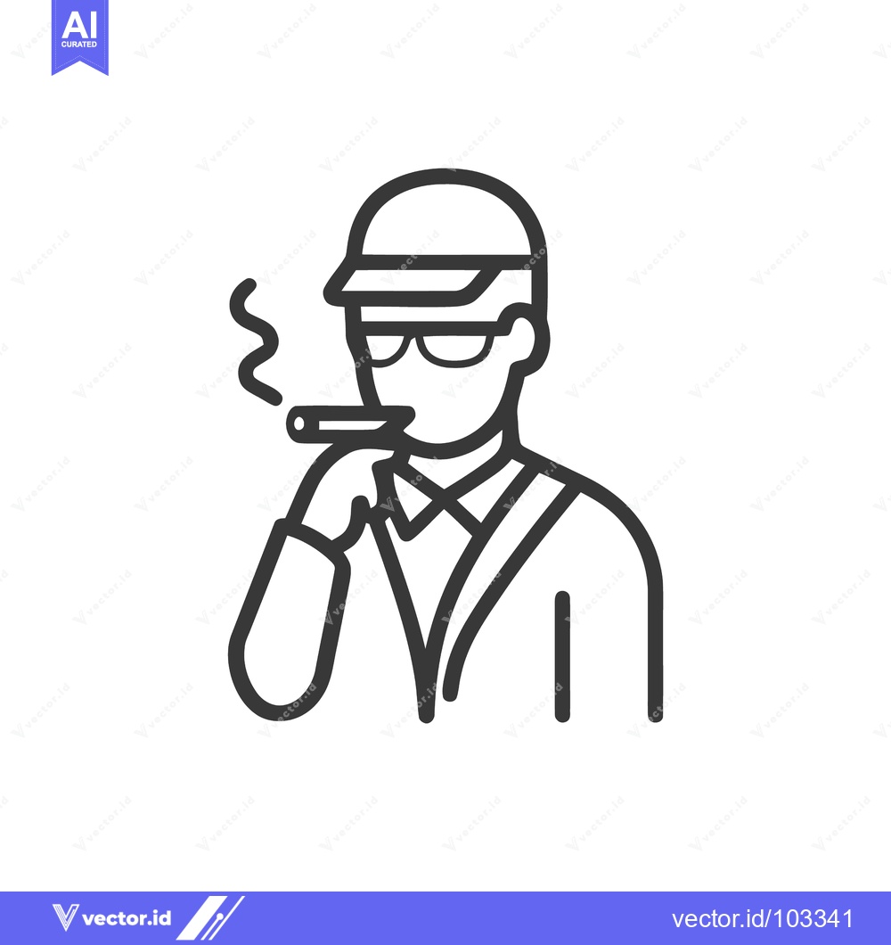 Premium Vector dari Monochrome vector icon of a man in a cap and sunglasses smoking a larg