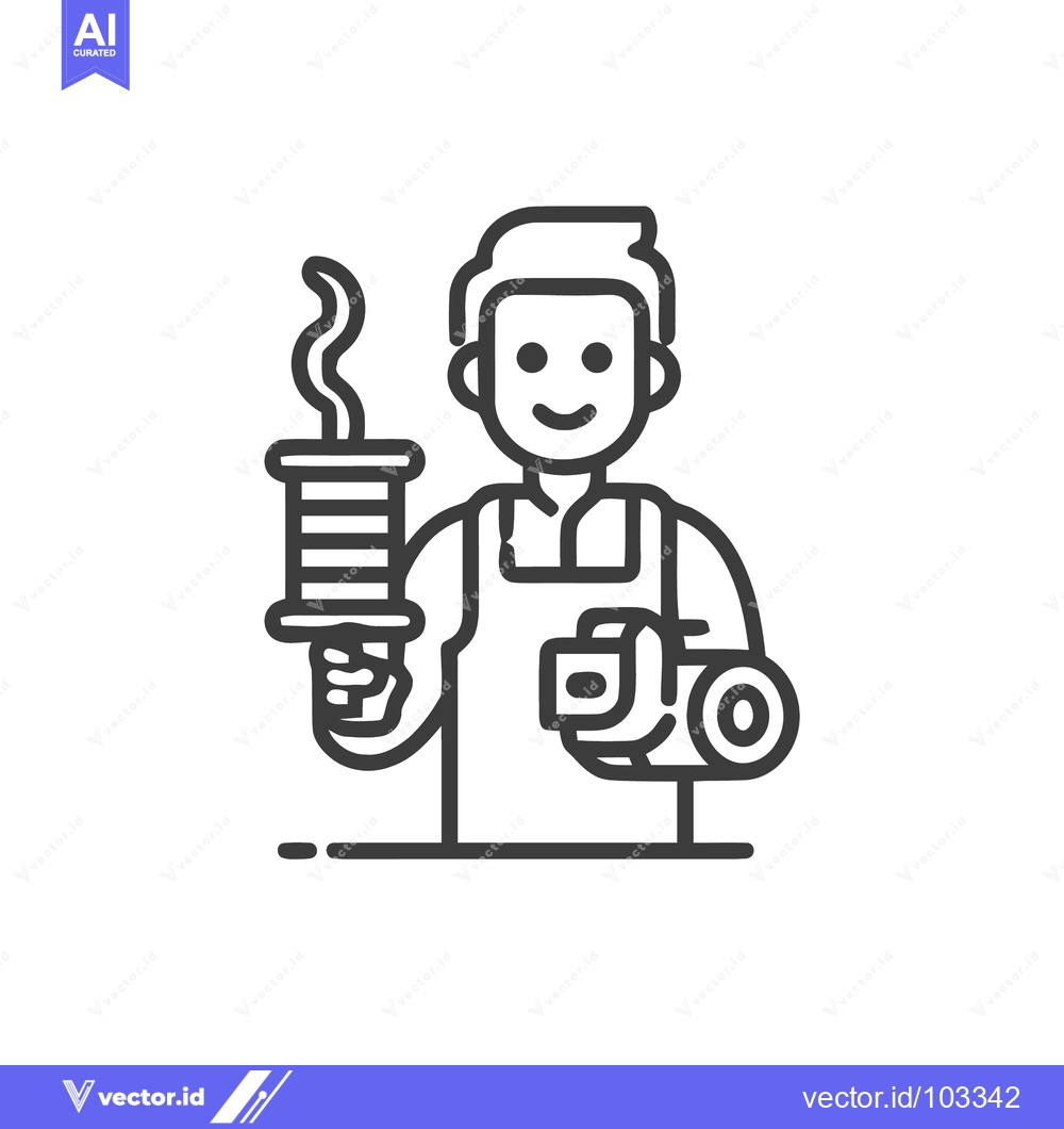 Premium Vector dari Smiling Artisan with Thread Spool and Measuring Tape Line Icon