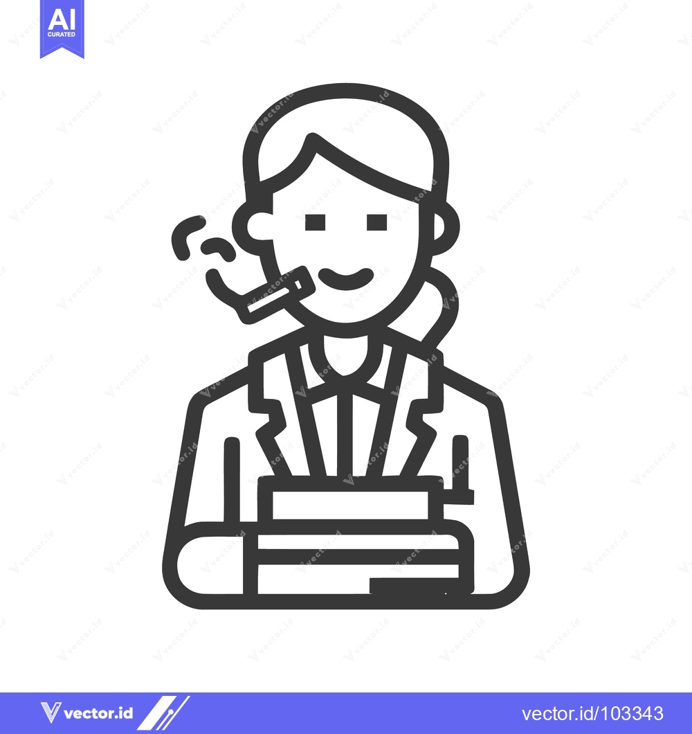 Premium Vector of Classic Professor Character Icon: Smoking Pipe, Holding Books, Minimal