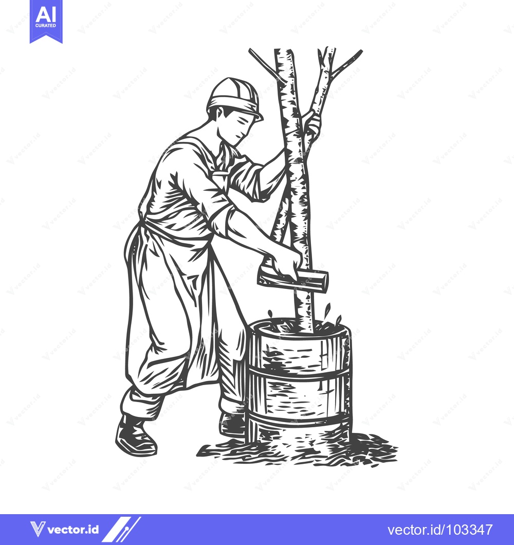 Premium Vector of Industrious Worker in Retro Engraving Style Treating a Birch Sapling