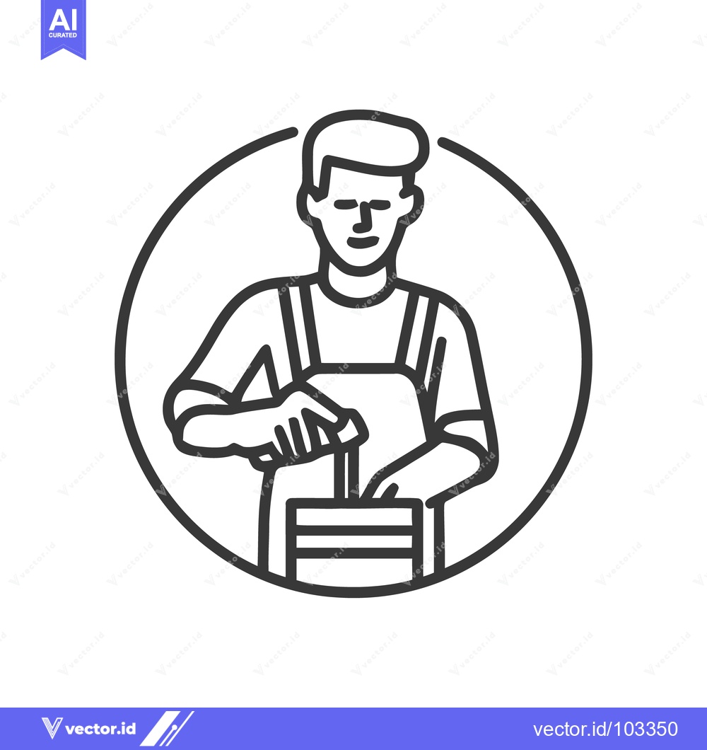 Premium Vector dari Artisan Baker Mixing in a Bowl, Modern Minimalist Line Art Icon Badge