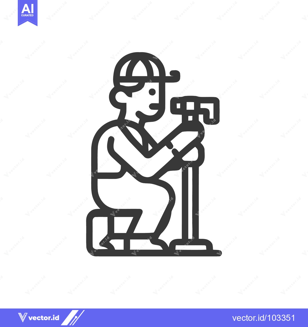 Premium Vector of Bold Line Art of a Plumber in a Cap Using a Pipe Cutter