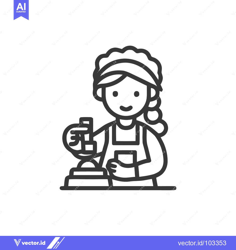 Premium Vector dari Smiling Female Scientist with Microscope, Minimalist Outline Icon