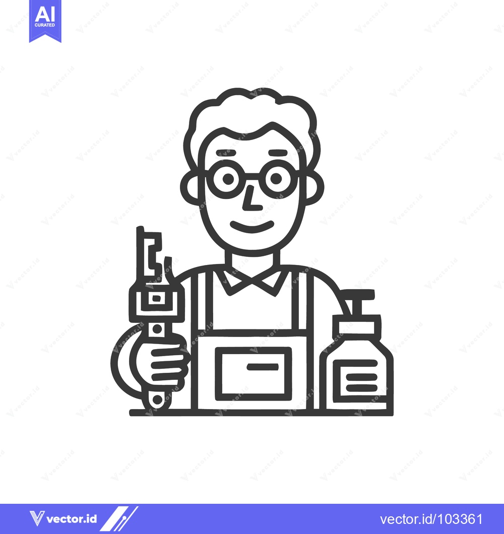 Premium Vector dari Modern line icon of a smiling technician holding a precision caliper a