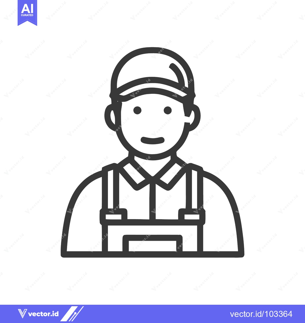 Premium Vector dari Minimalist Line Art Icon of a Friendly Worker in Overalls and Cap