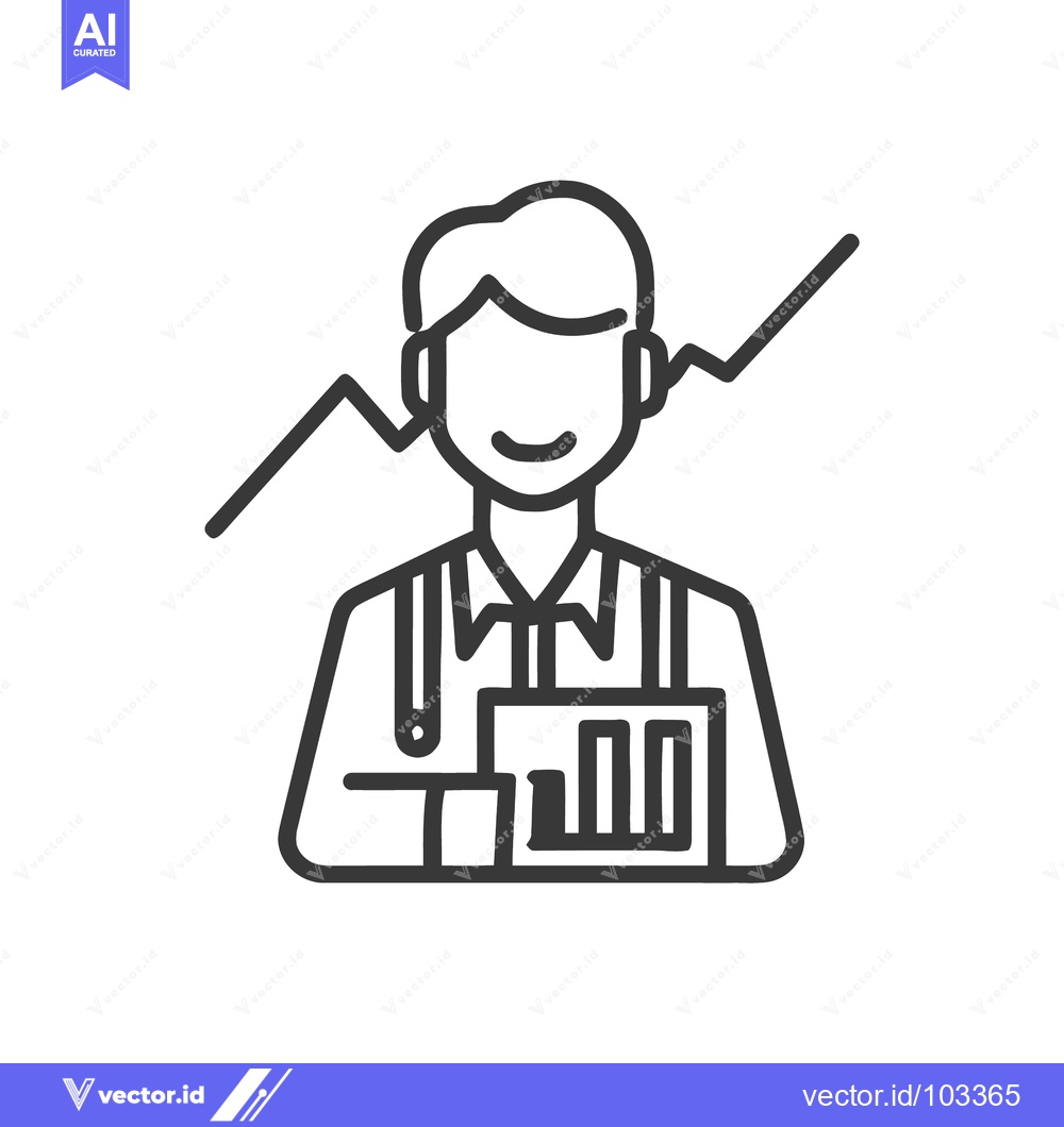 Premium Vector of Smiling Business Analyst with Upward Growth Chart Line Icon