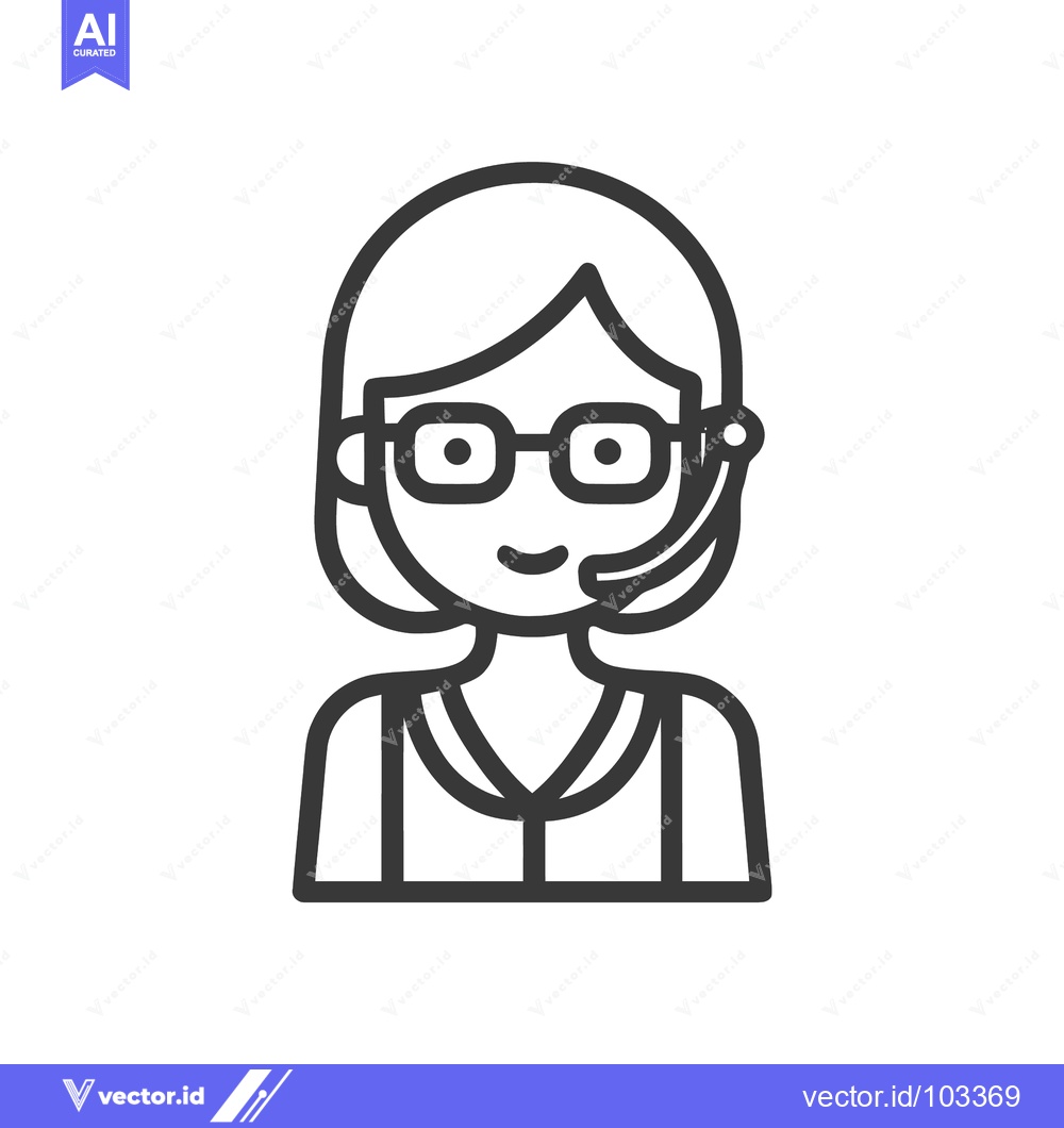 Premium Vector dari Friendly Call Center Operator with Headset, a Minimalist Line Art Avat