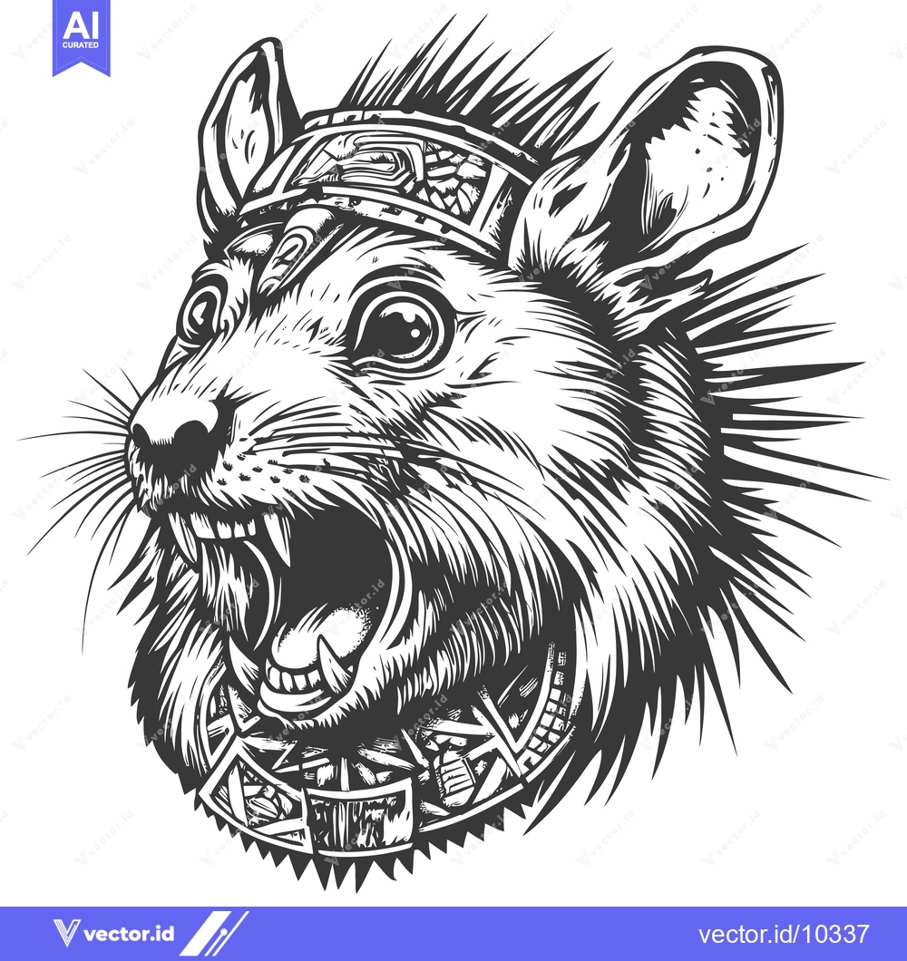 Premium Vector dari A Black and White Illustration of a Rat with a Spiky Hairstyle and Tri