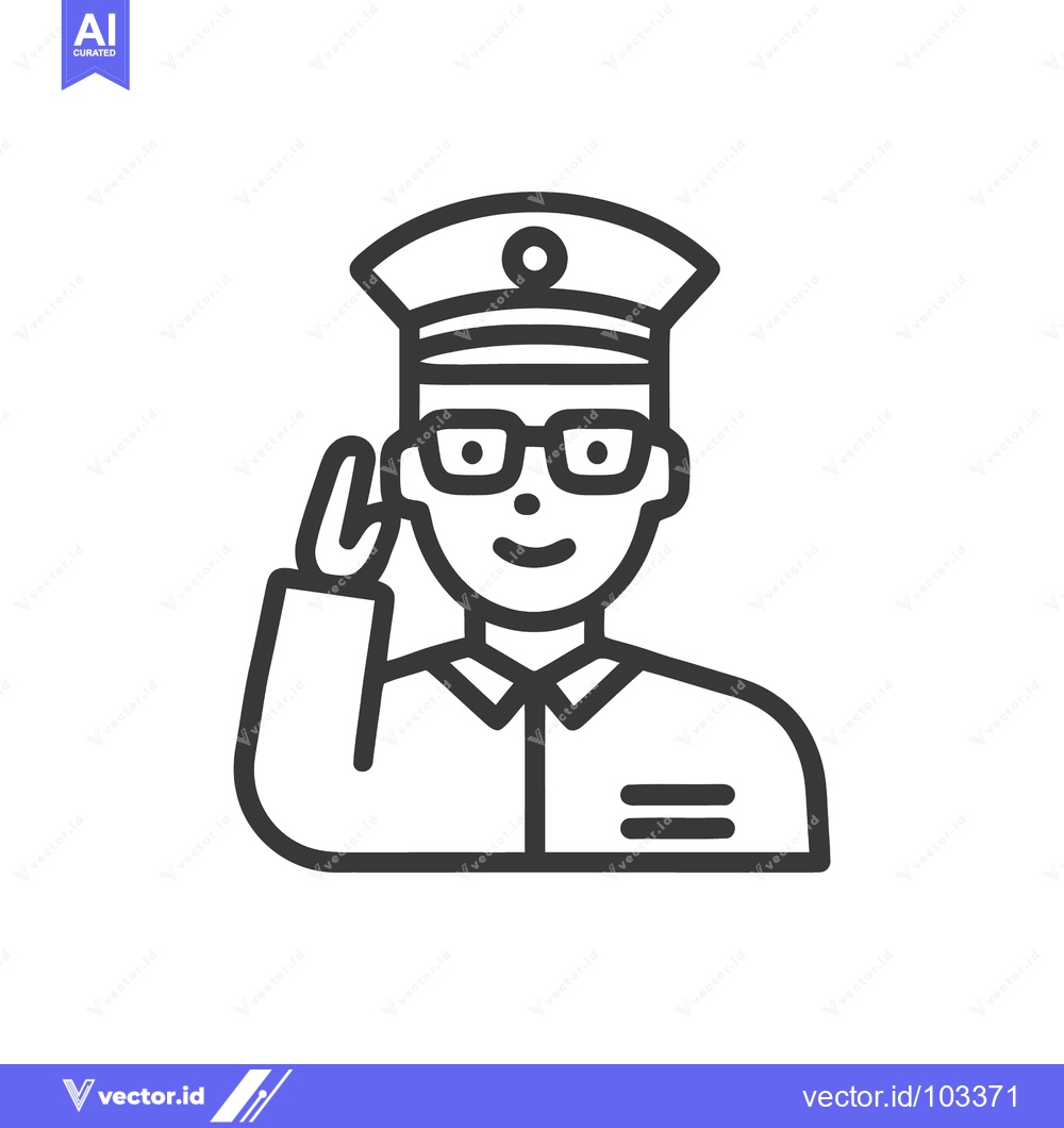 Premium Vector dari Friendly Soldier with Glasses Saluting, Minimalist Outline Icon