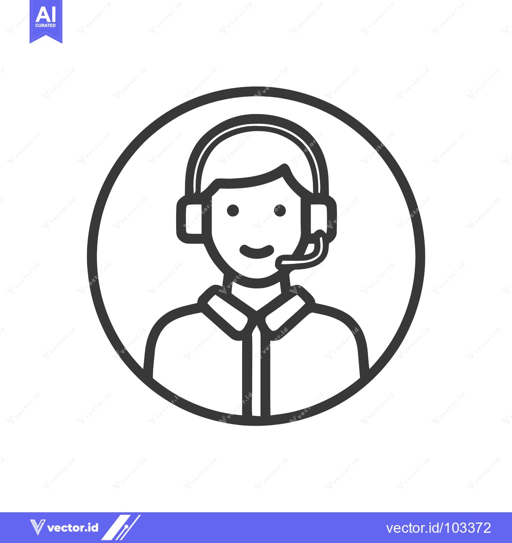 Premium Vector of Smiling Call Center Agent with Headset, Minimalist Line Art Icon in a