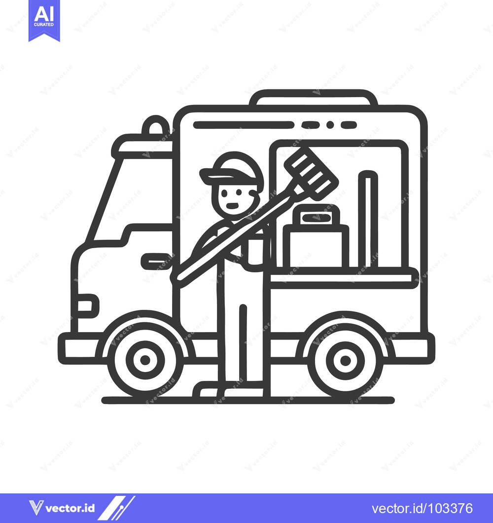 Premium Vector dari Mobile Cleaning Service Worker with Squeegee and Van, Minimalist Line