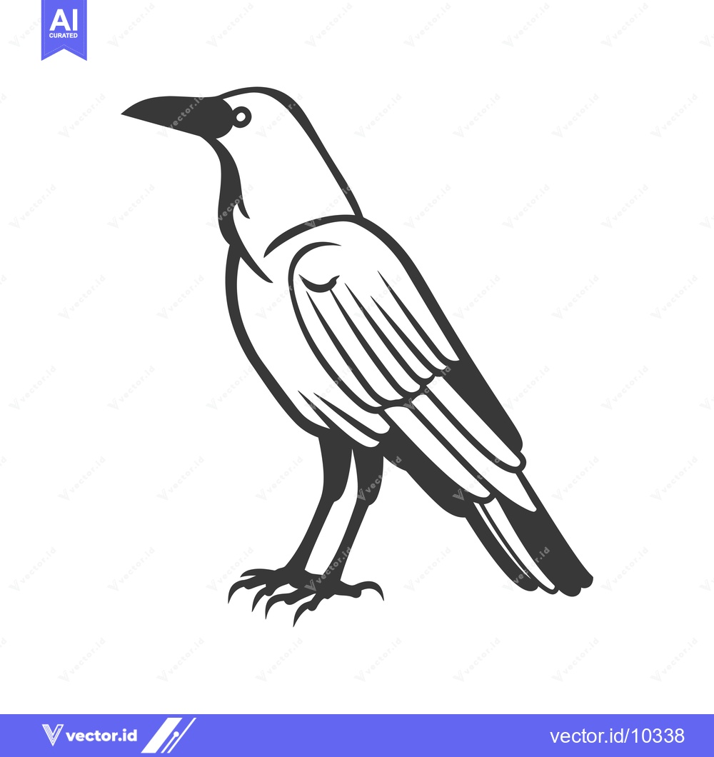Premium Vector dari A Black And White Illustration Of A Raven Standing With Its Wings Fold