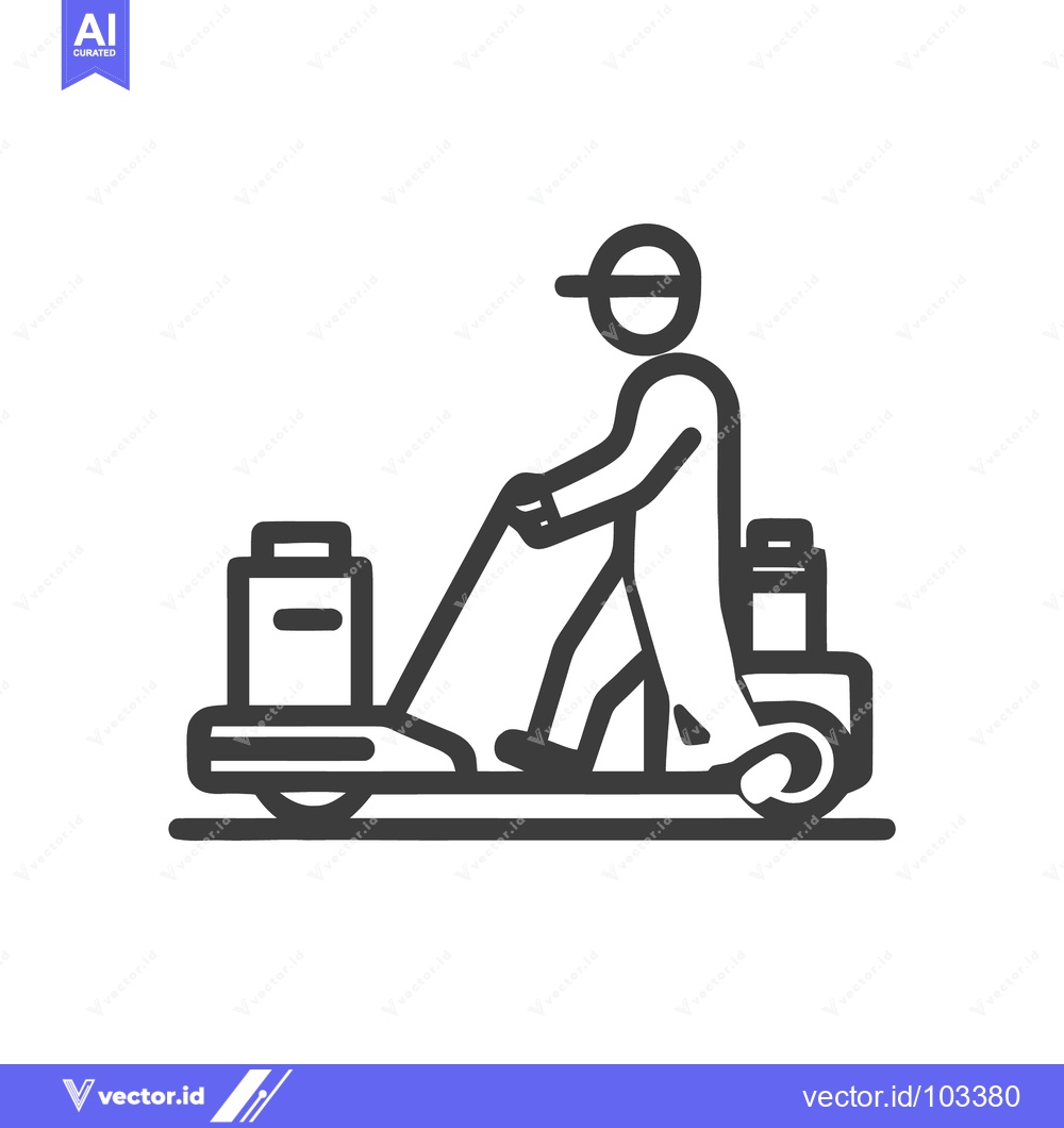 Premium Vector dari Bold Line Art Icon of a Porter Pushing a Luggage Trolley with Suitcase