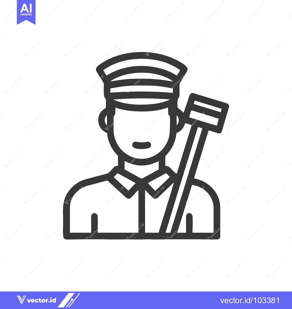 Premium Vector dari Minimalist Line Icon of a Uniformed Janitor Holding a Squeegee