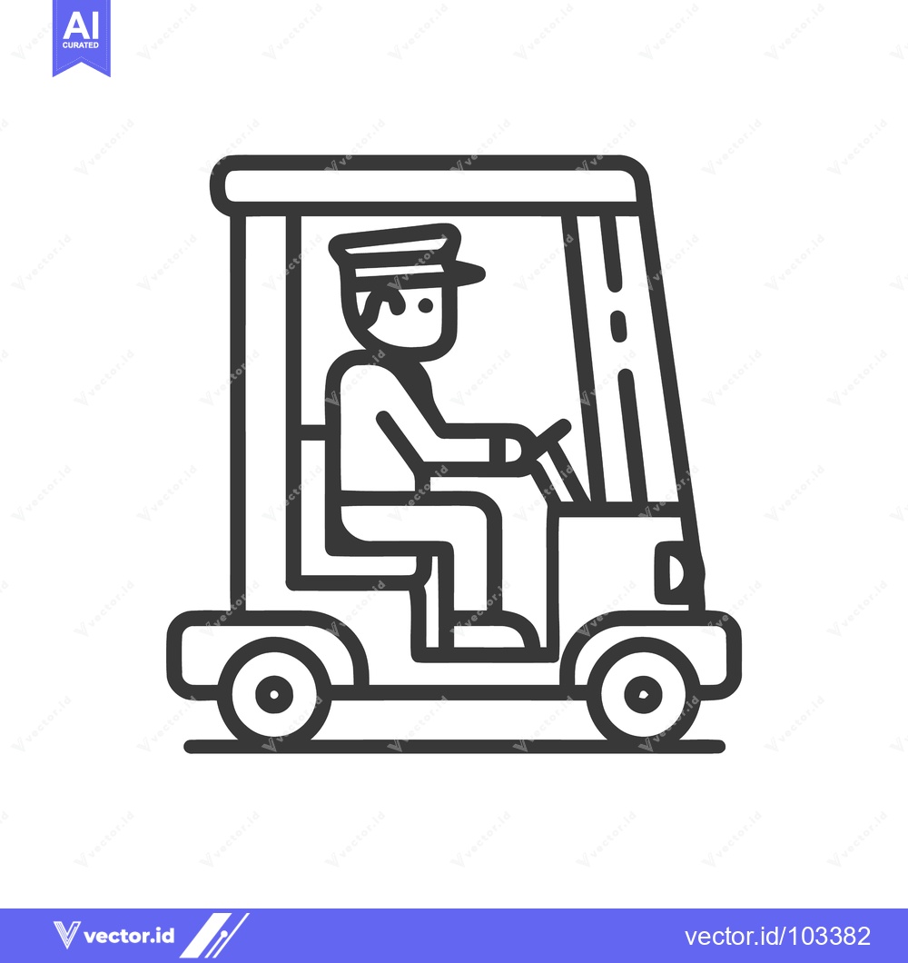 Premium Vector of Uniformed driver operating an electric shuttle cart, a minimalist blac