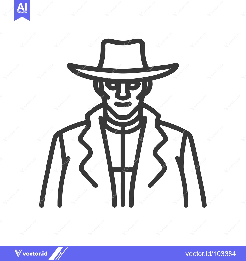 Premium Vector dari Enigmatic Western Figure with Shadowed Eyes Line Art