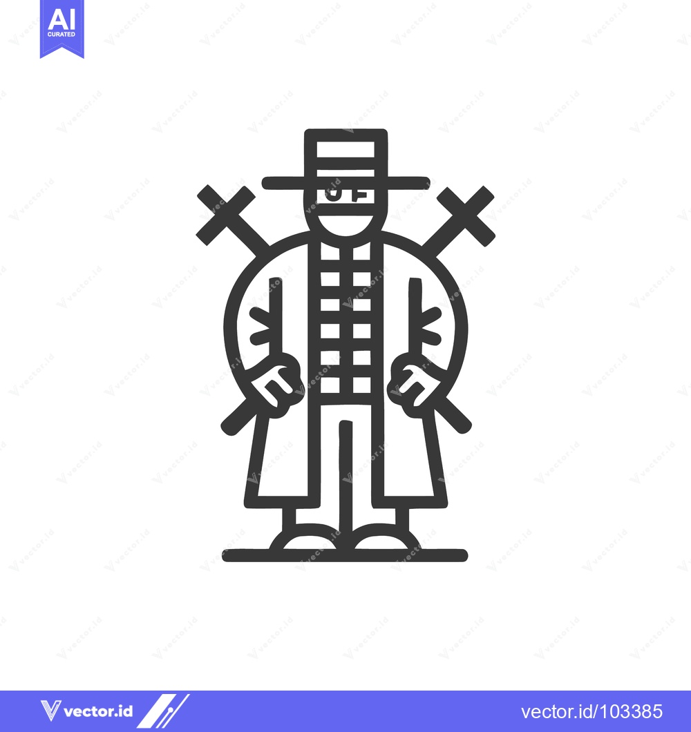 Premium Vector of Enigmatic Masked Swordsman with Dual Blades, Geometric Line Art