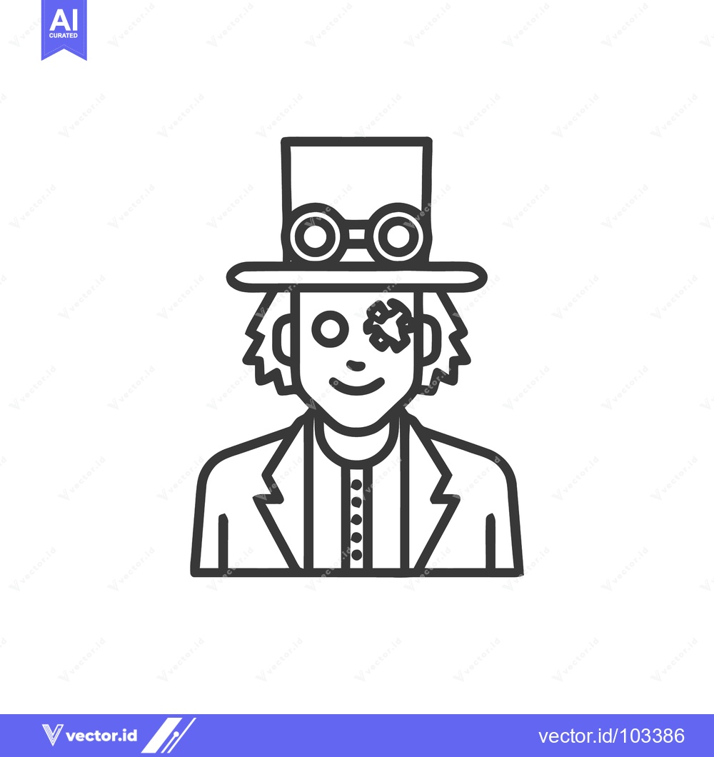 Premium Vector dari Eccentric Steampunk Inventor Line Art Icon with Goggles and Gear Eyepa