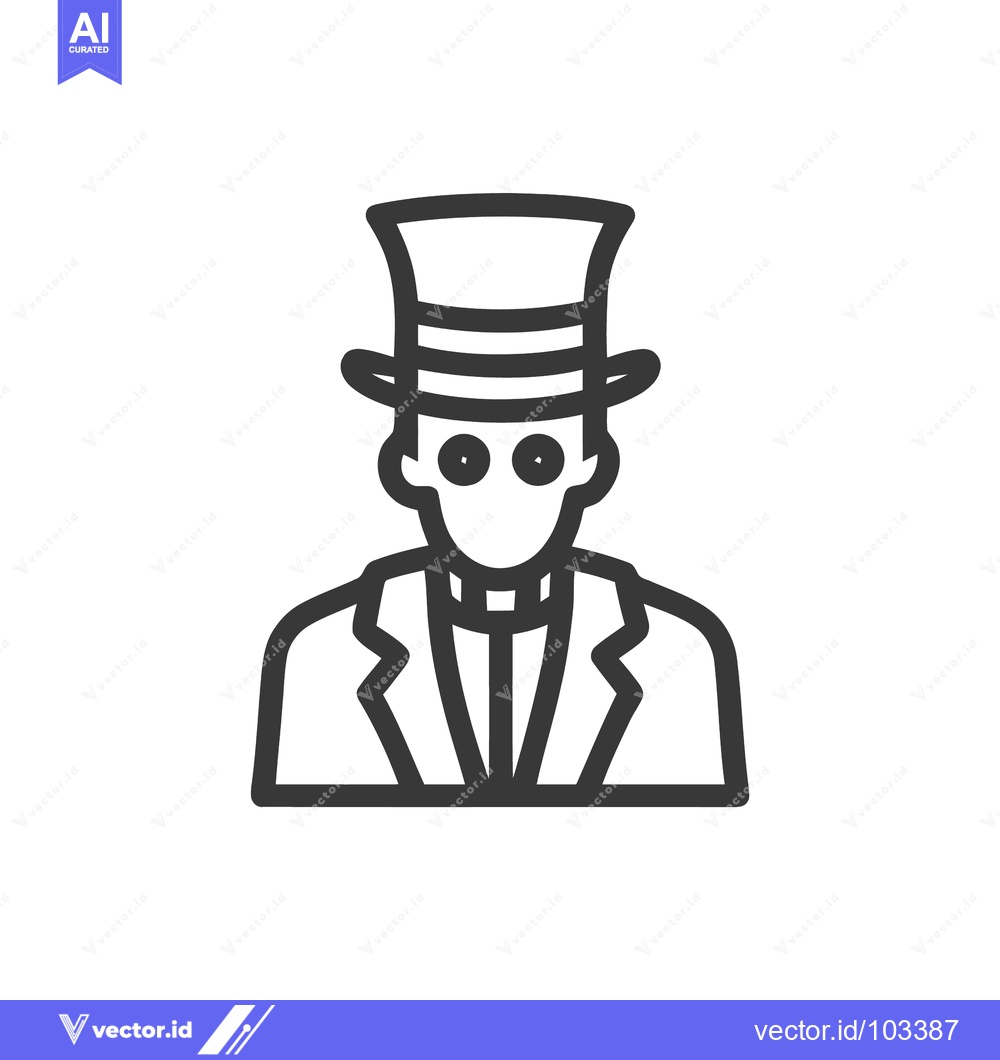 Premium Vector dari Mysterious Gentleman in a Top Hat: Minimalist Monochrome Line Icon