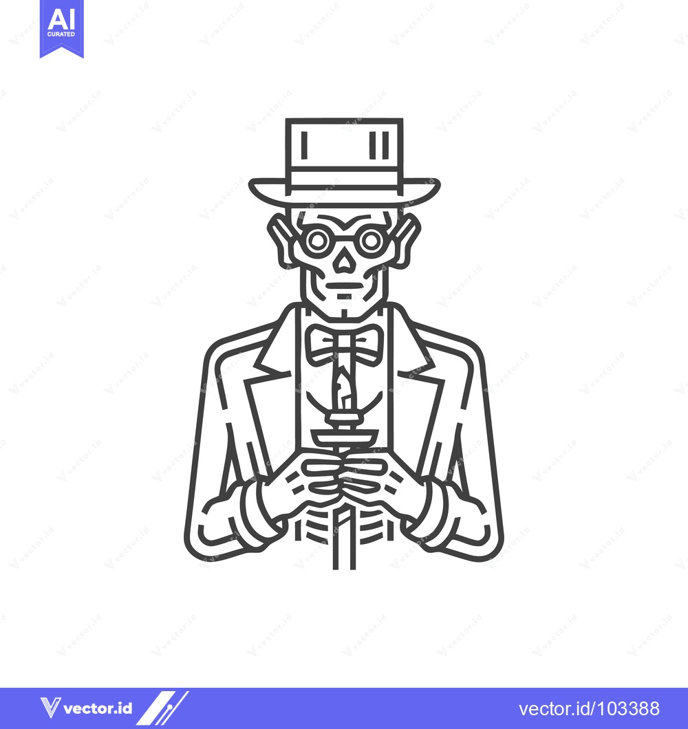 Premium Vector dari Dapper Skeleton Gentleman with Top Hat and Candle, a Macabre Line Art