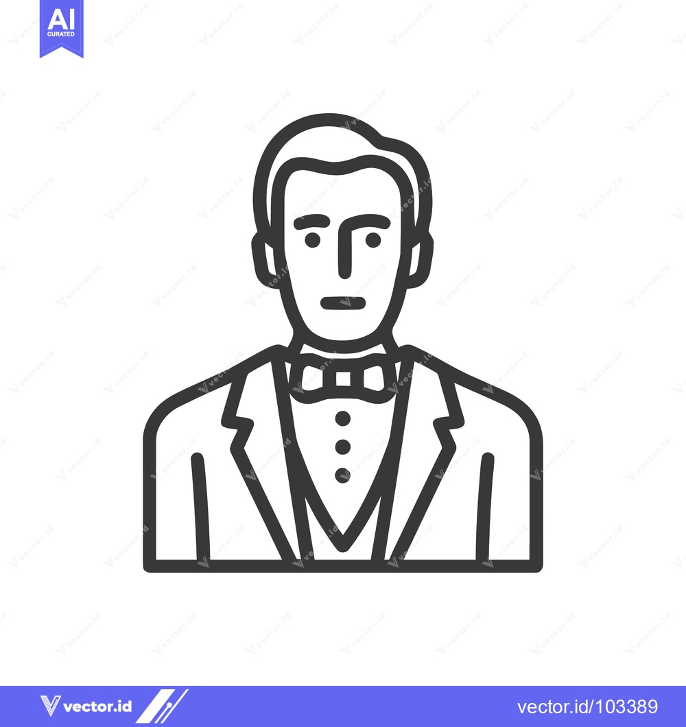 Premium Vector of Classic Dapper Man in Tuxedo, Minimalist Line Art Portrait Icon