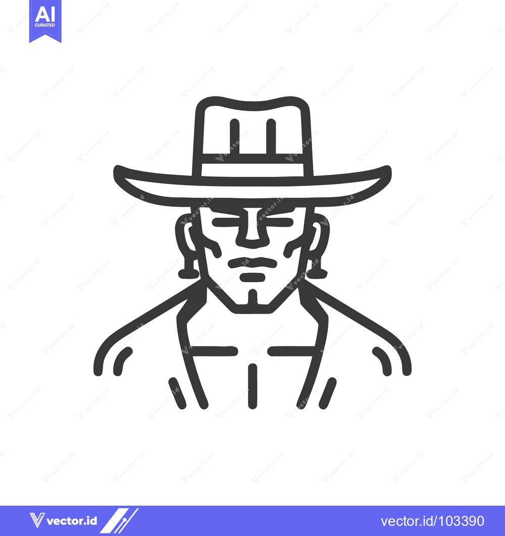 Premium Vector dari Bold Line Art Icon of a Stoic Western Cowboy Character