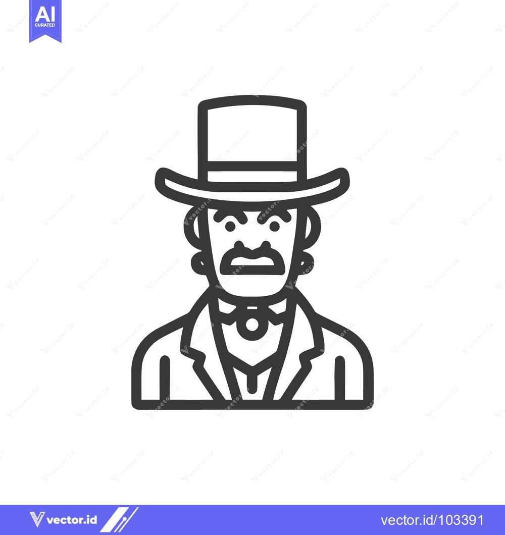 Premium Vector of Stern Gentleman with Top Hat and Mustache Line Art Icon