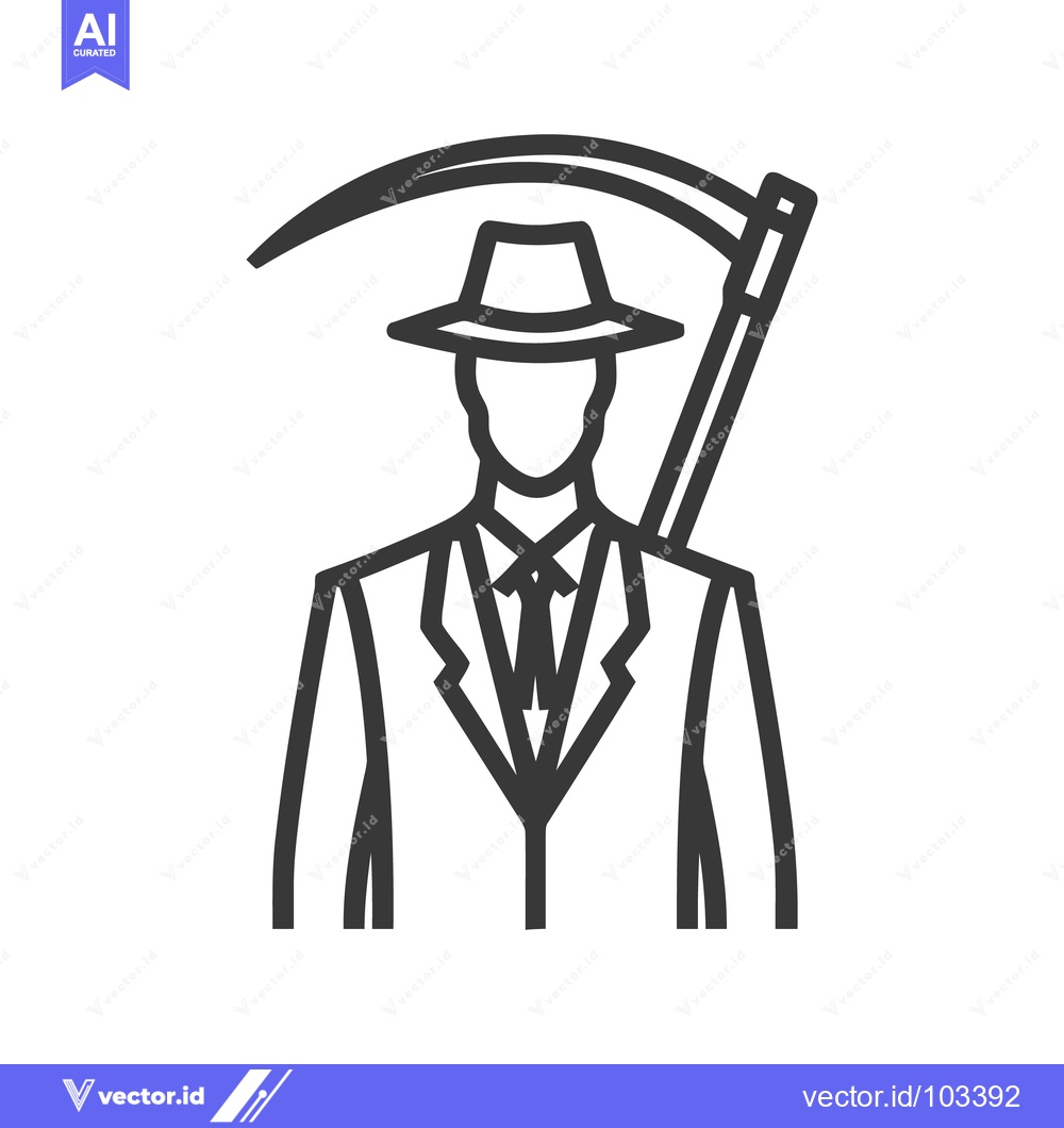 Premium Vector dari Modern Grim Reaper Icon: A Faceless Figure in a Suit Holding a Scythe