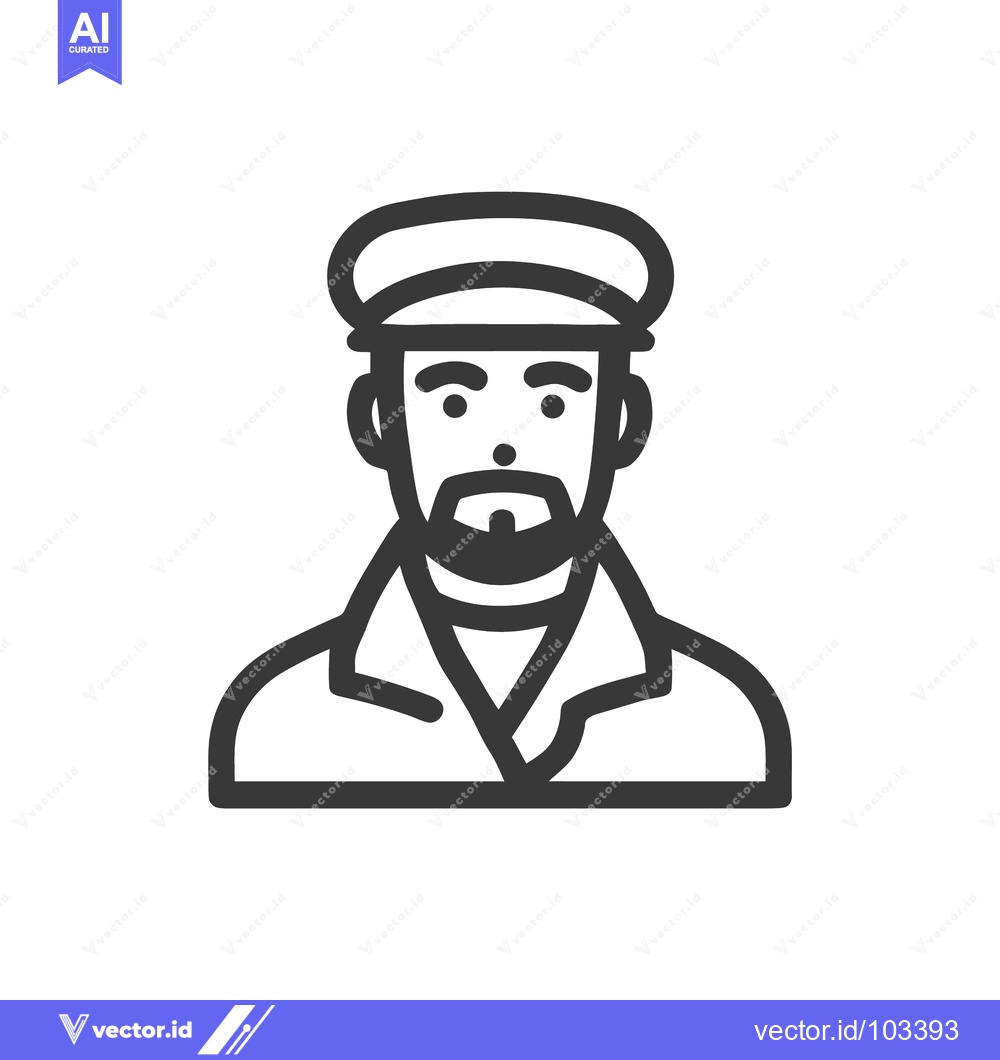 Premium Vector dari Bold Outline Icon of a Bearded Man in a Uniform Cap and Jacket
