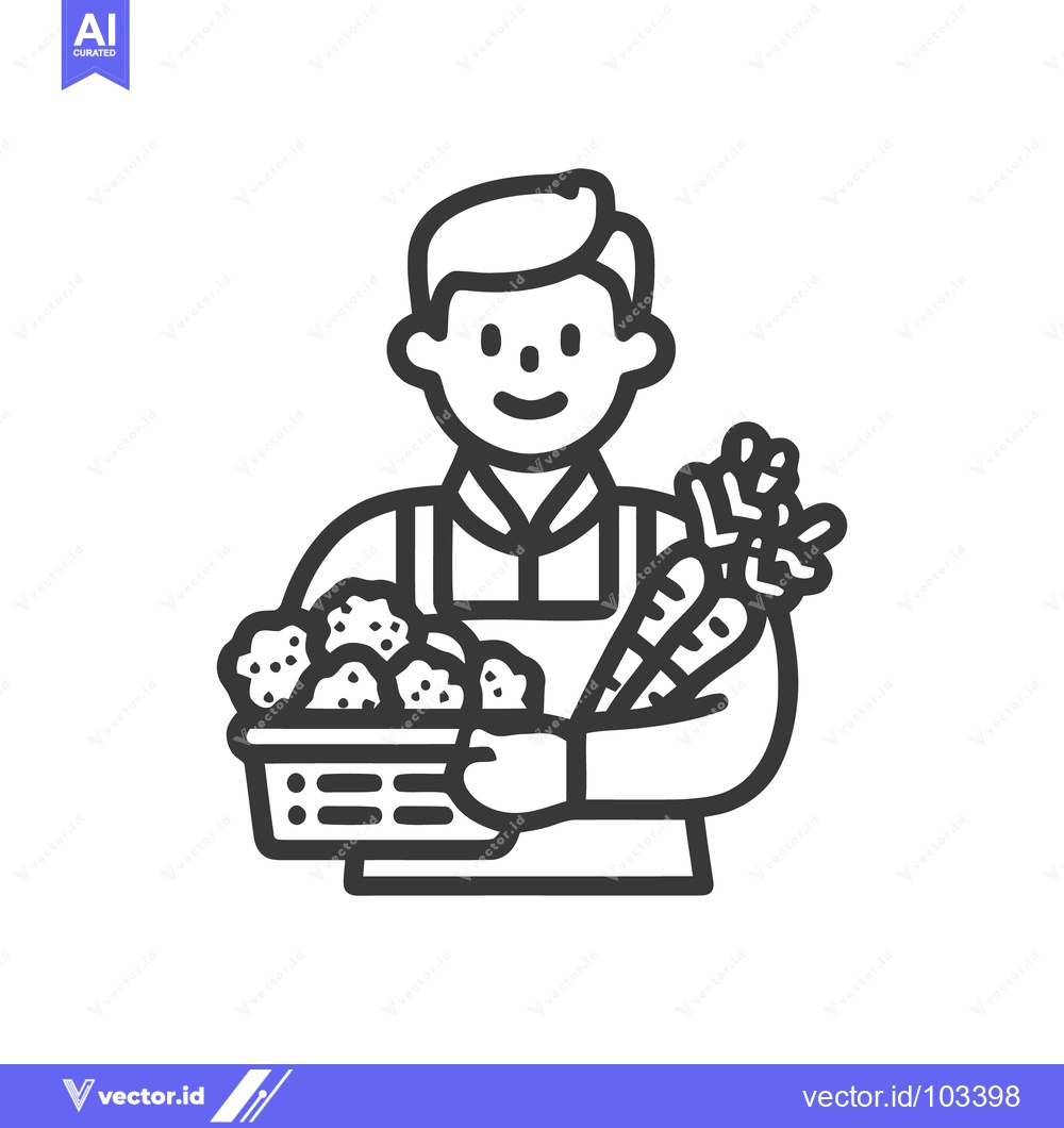 Premium Vector dari Happy Farmer Holding Fresh Carrots and a Basket of Produce, Minimalist