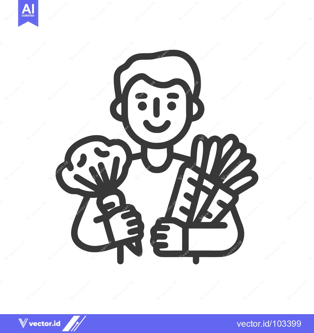 Premium Vector of Friendly Character with Fresh Carrots and Broccoli, Minimalist Outline