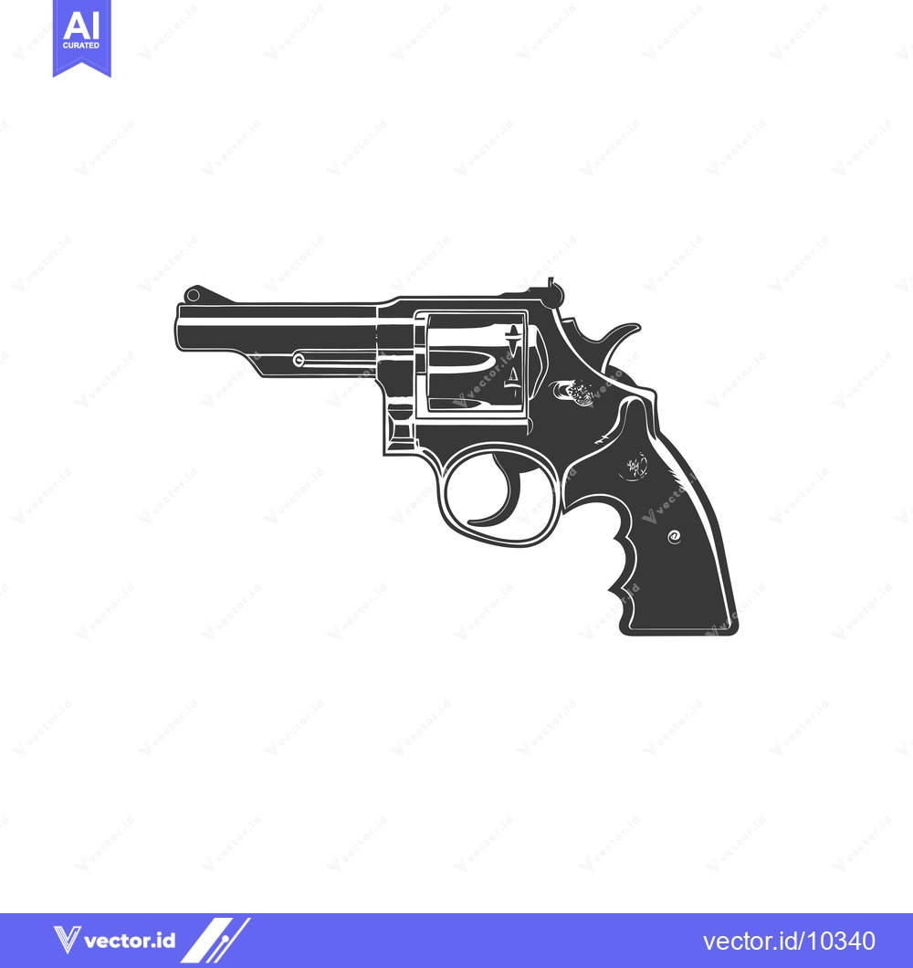 Premium Vector dari A Black and White Illustration of a Revolver Pistol