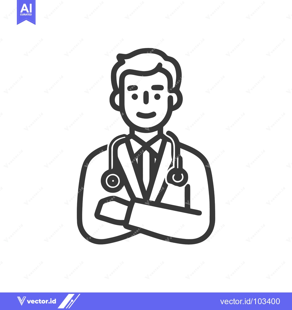 Premium Vector of Confident Male Doctor with Crossed Arms, a Minimalist Line Art Medical