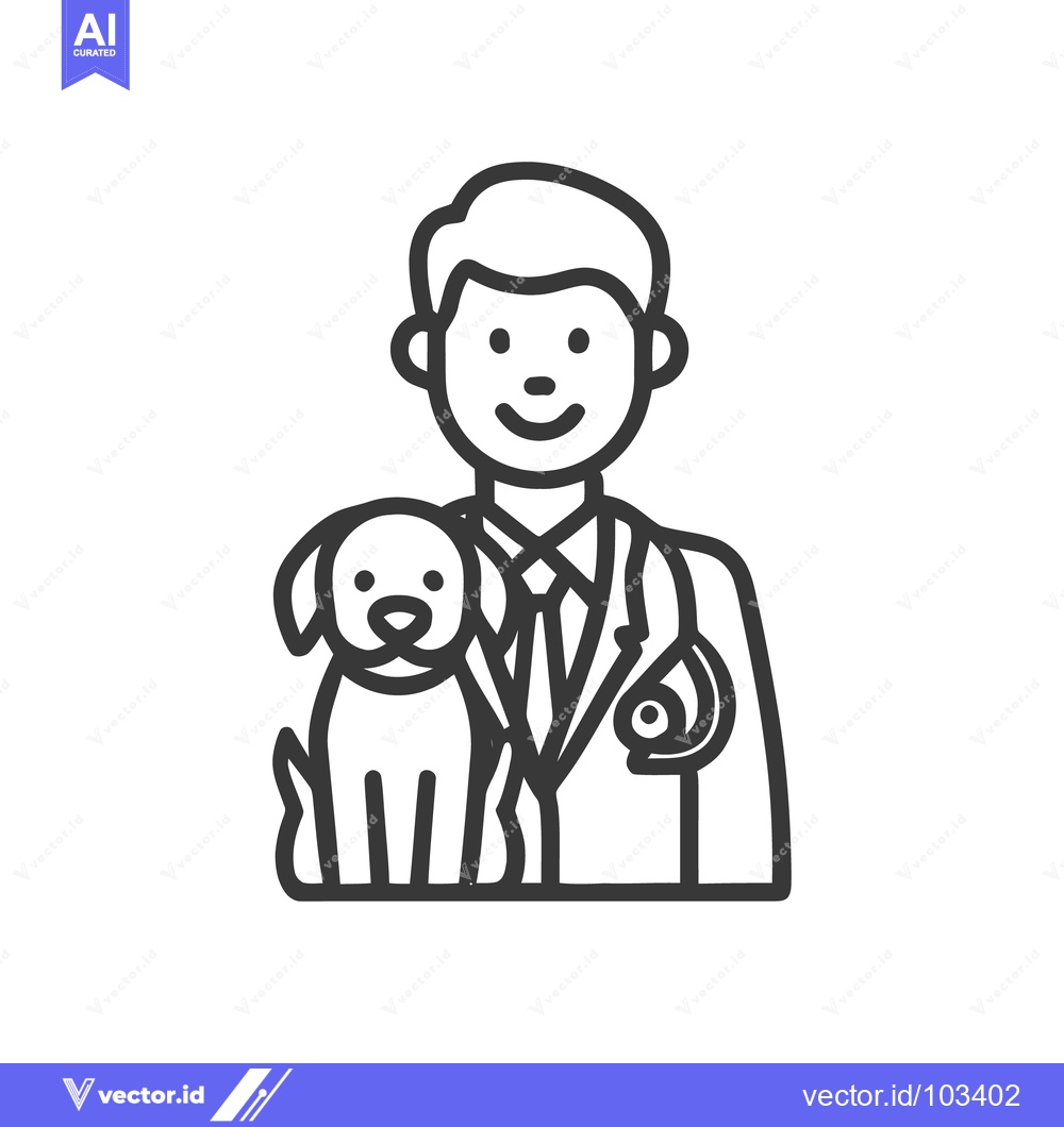 Premium Vector dari Friendly Veterinarian and Canine Companion Minimalist Line Art Icon