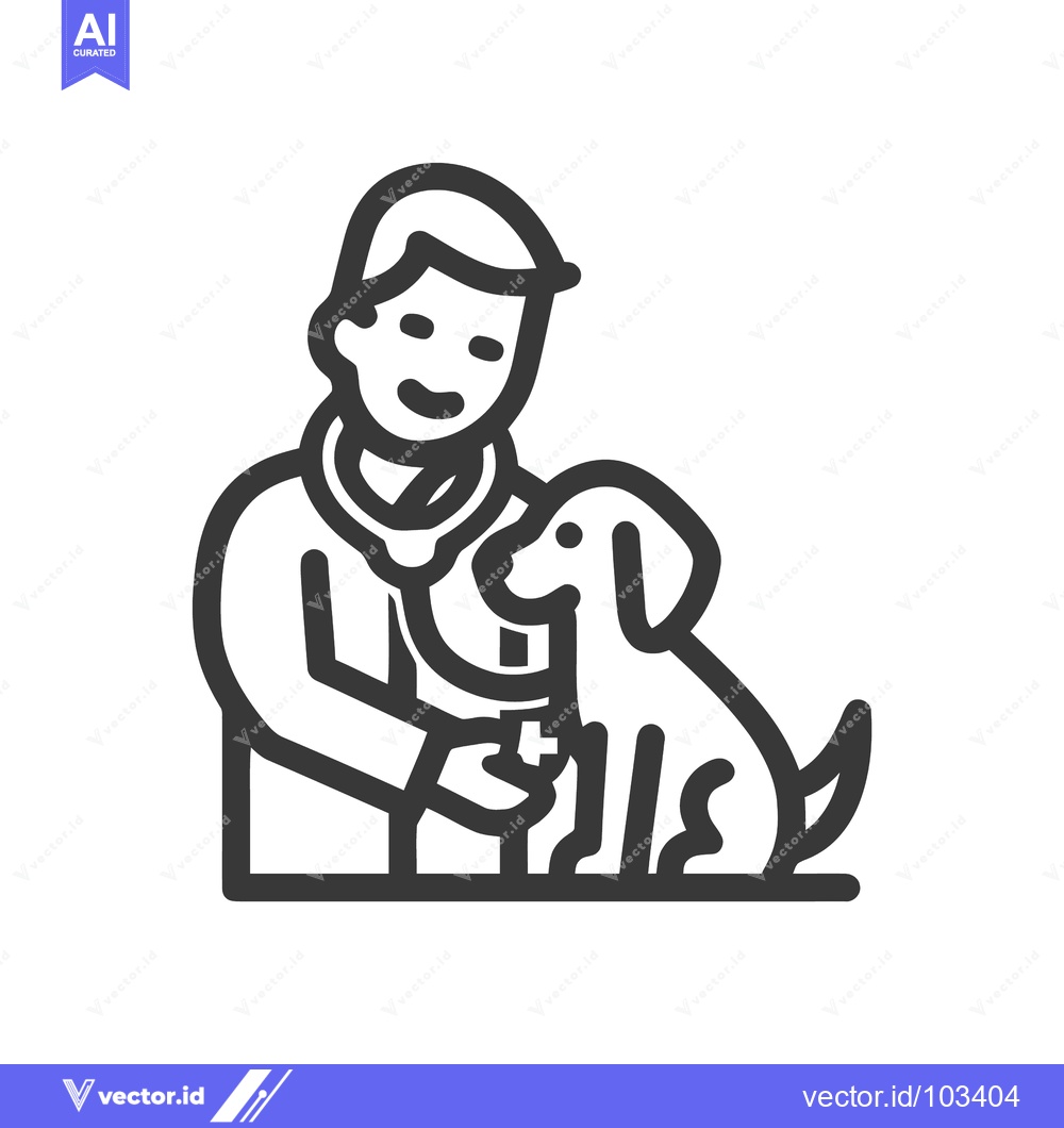 Premium Vector of Caring Veterinarian Examines a Dog with a Stethoscope, Minimalist Line