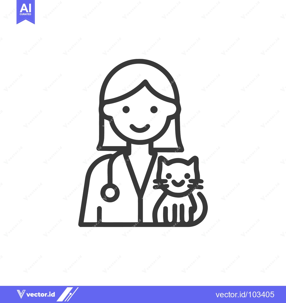 Premium Vector dari Friendly Veterinarian with Stethoscope Holding a Content Cat Line Icon