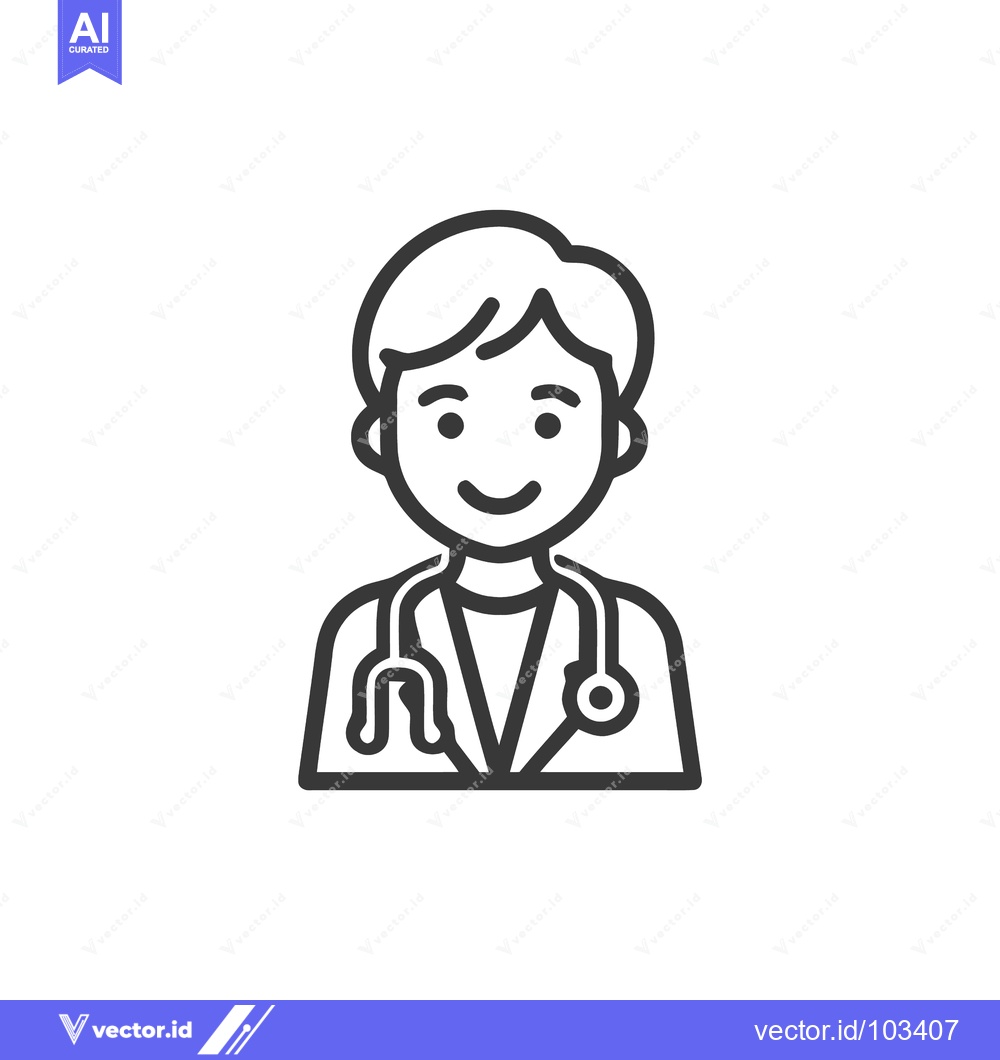 Premium Vector dari Smiling Doctor with Stethoscope, Clean Line Art Illustration