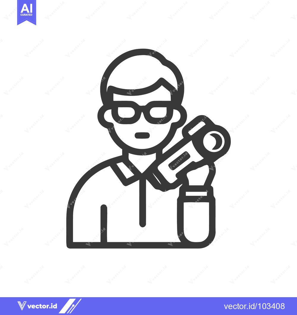 Premium Vector dari Cameraman character with glasses holding a video camera, a minimalist