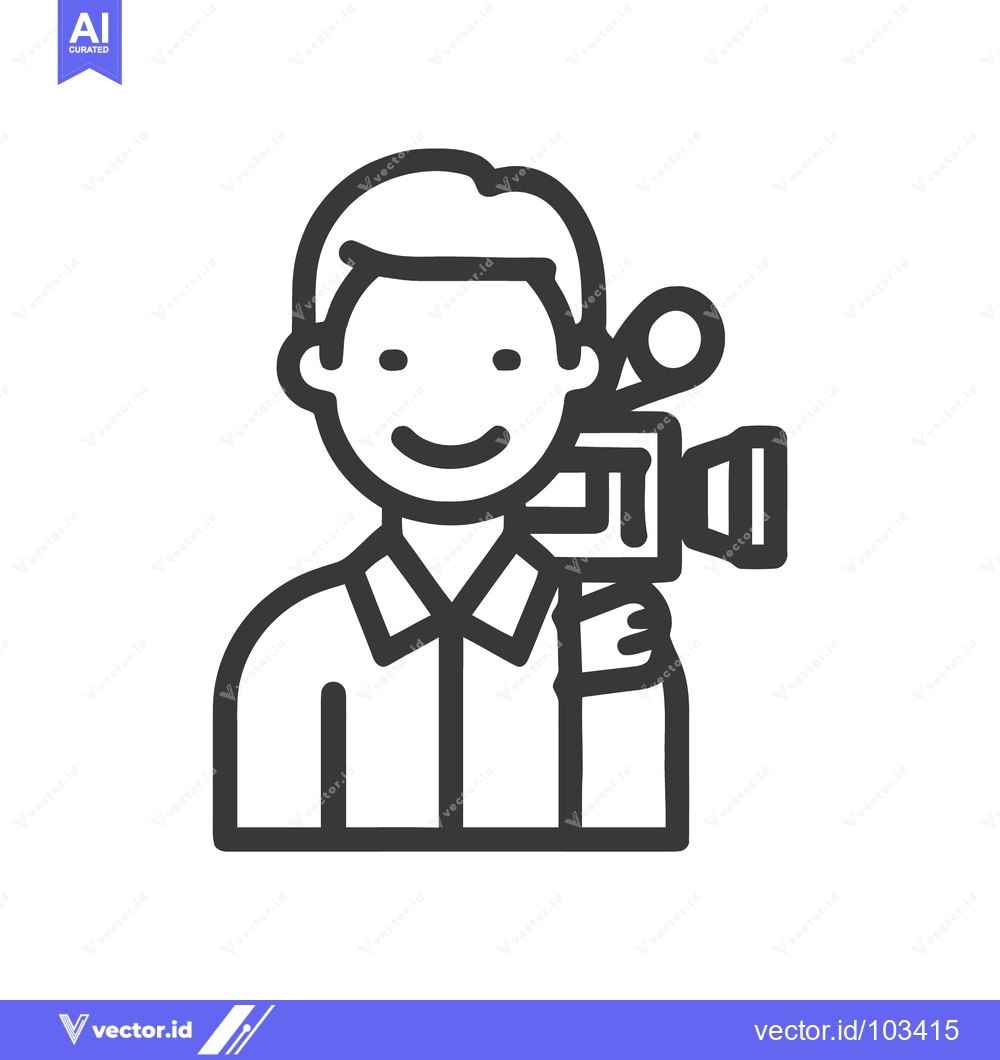 Premium Vector of Friendly Cameraman with Shoulder-Mount Camera Minimalist Line Icon