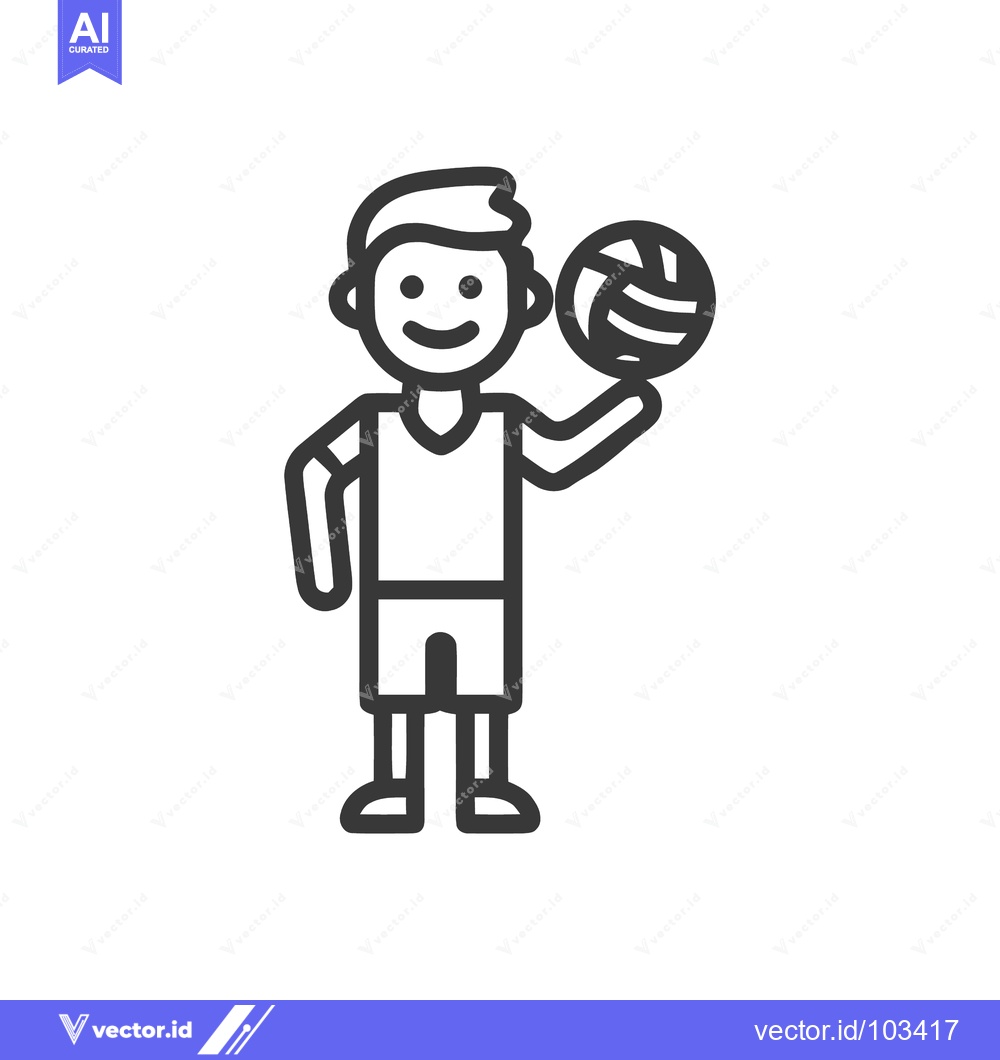 Premium Vector dari Minimalist line art icon of a happy boy holding a volleyball.