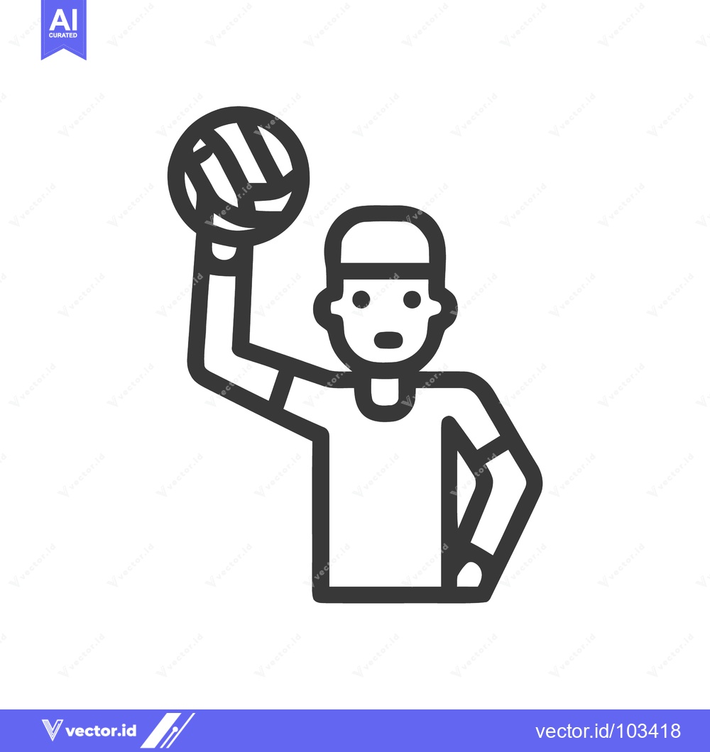 Premium Vector dari Dynamic Volleyball Player Ready to Serve, Bold Line Art Icon