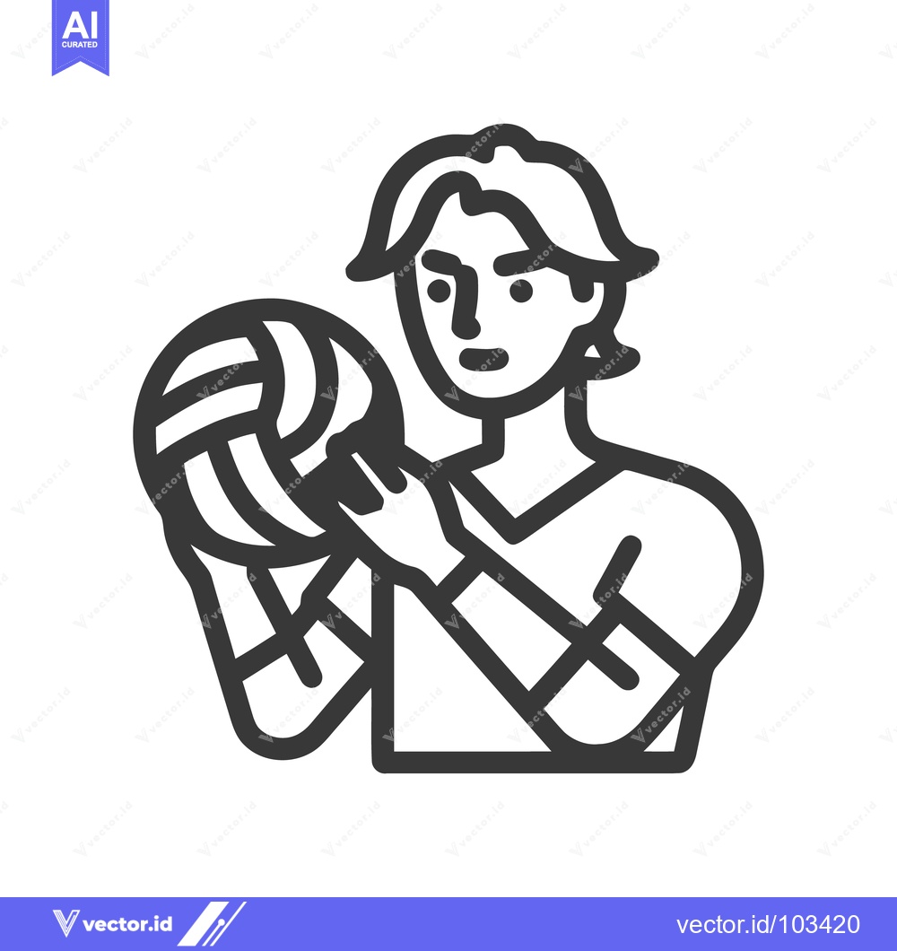 Premium Vector dari Focused Volleyball Player Holding Ball, Bold Minimalist Line Art Icon