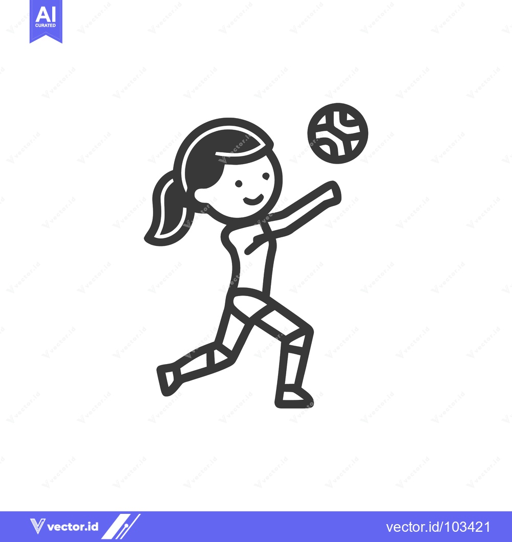 Premium Vector of Dynamic Girl with Ponytail Serving a Volleyball, Minimalist Line Art I