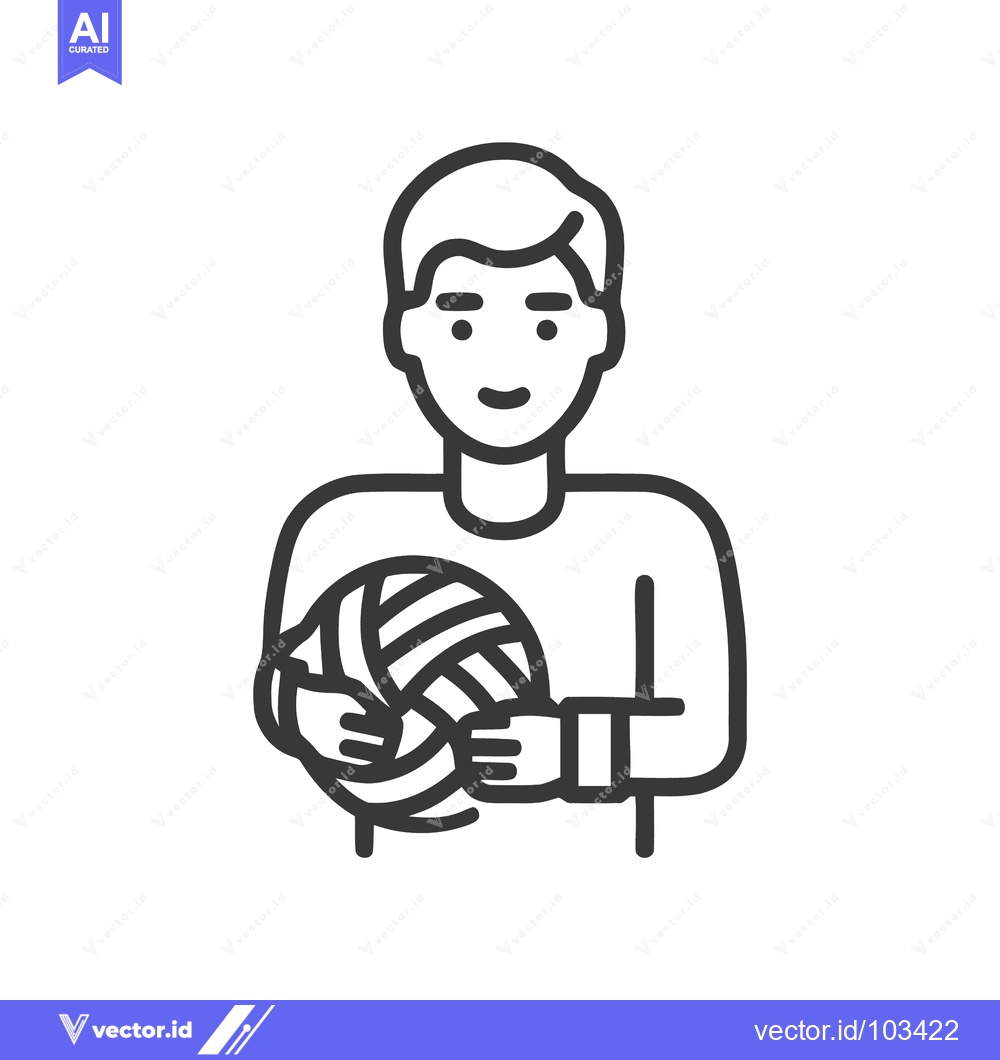Premium Vector dari Young Male Athlete with Volleyball, Clean Minimalist Line Icon